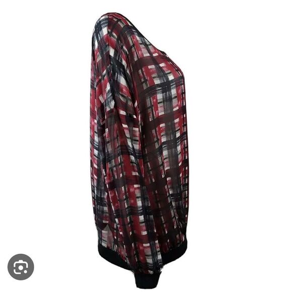 Red black multi sheer pullover crewneck top.shirt blouse sweatshirt sweater - Picture 4 of 4